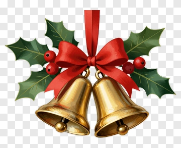 Golden Bells With Holly And Ribbon PNG