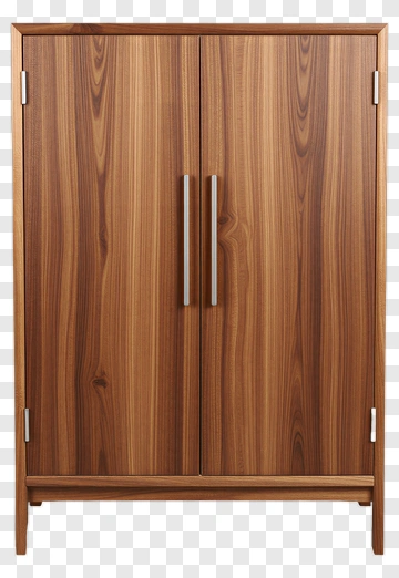Modern Wooden Wardrobe With Metal Handles PNG