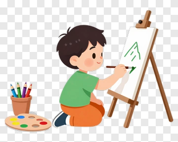 Child Drawing Mountain On Easel PNG