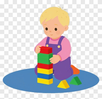 Child Building Colorful Blocks PNG