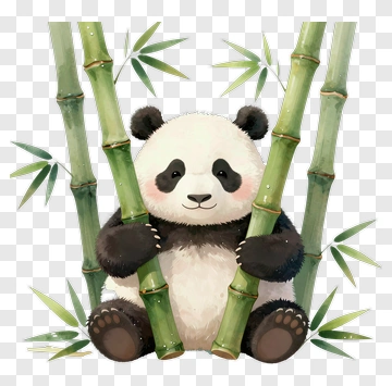 Cute Panda Holding Bamboo PNG