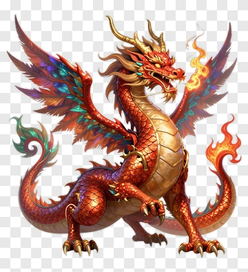 Red Dragon With Fire And Wings PNG