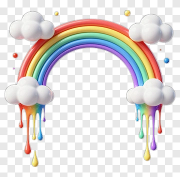 Rainbow With Dripping Colors And Clouds PNG