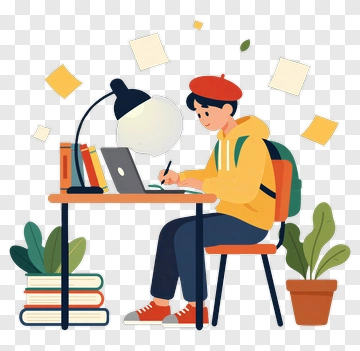 Student Studying At Desk PNG