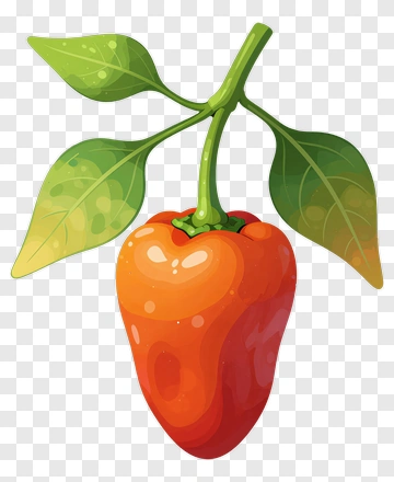 Red Pepper With Green Leaves PNG