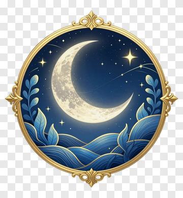 Crescent Moon And Stars In Ornate Frame PNG