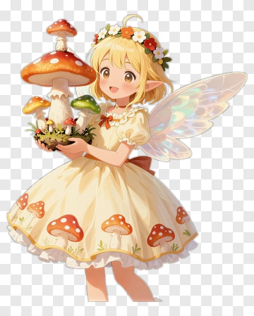 Fairy With Mushroom Basket PNG