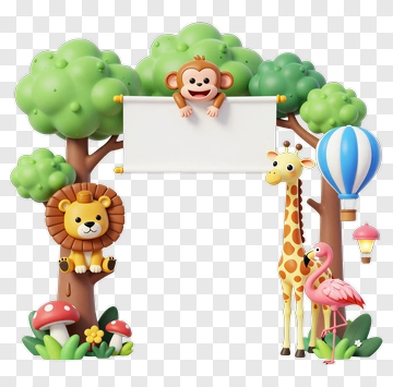 Cartoon Animals Around Blank Sign PNG