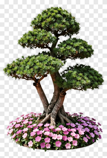 Bonsai Pine Tree With Pink Flowers PNG