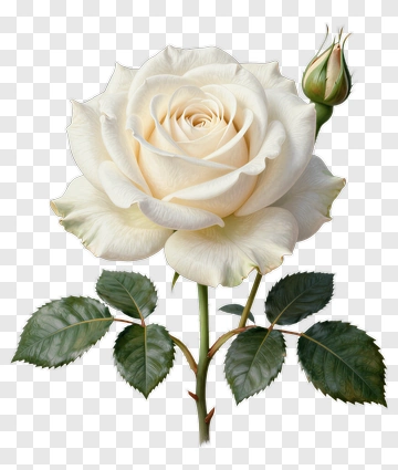 White Rose With Bud And Leaves PNG