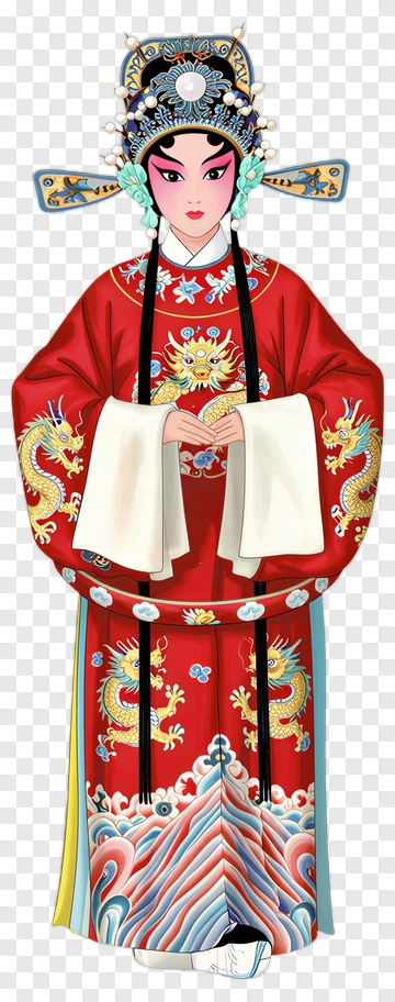 Peking Opera Performer In Red Costume PNG