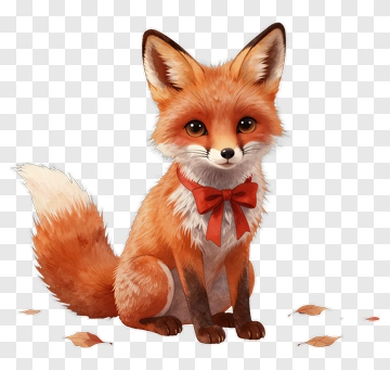 Cute Fox With Red Bow PNG