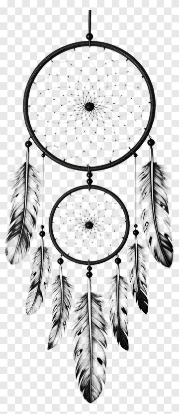 Black And White Dreamcatcher With Feathers PNG