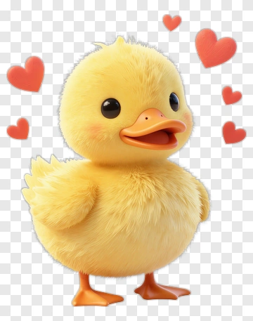 Cute Yellow Duckling With Floating Hearts PNG