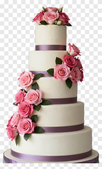 Elegant Wedding Cake With Pink Roses PNG