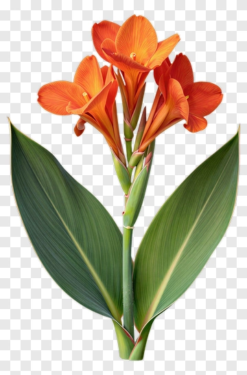 Orange Canna Lily With Green Leaves PNG
