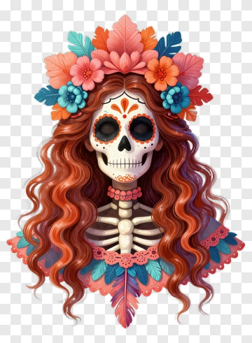 Sugar Skull Woman With Flower Crown PNG