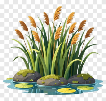 Cartoon Reed With Lotus Leaves PNG