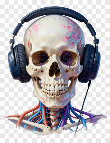 Skull Wearing Headphones PNG