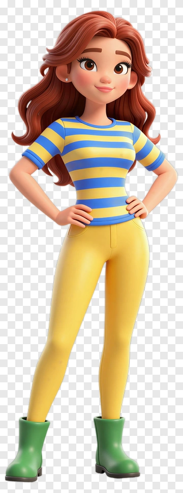 Cartoon Girl In Striped Shirt And Yellow Pants PNG