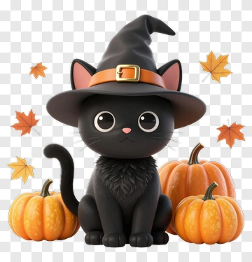 Black Cat In Witch Hat PNG