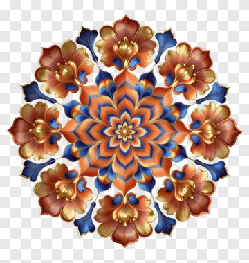 Symmetrical Floral Mandala Ornament PNG
