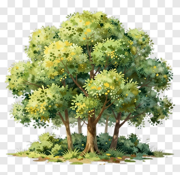 Watercolor Tree With Green And Yellow Leaves PNG