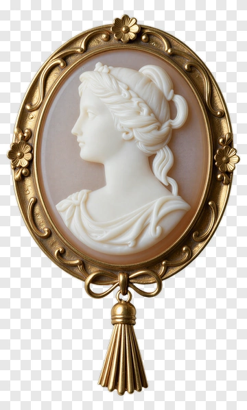 Elegant Cameo Brooch With Gold Frame PNG