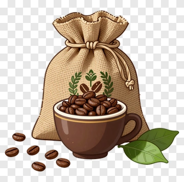 Coffee Bag With Cup And Beans PNG