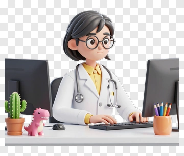 Cartoon Doctor Working At Desk PNG