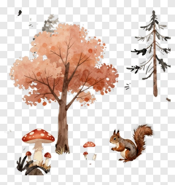 Squirrel In Autumn Forest PNG