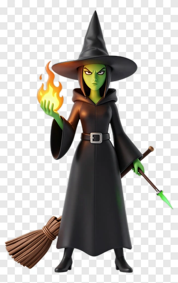 Witch With Green Skin And Magic Tools PNG
