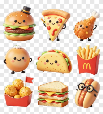 Cute Cartoon Food Characters PNG
