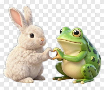 Cute Rabbit And Frog Making Heart Shape PNG