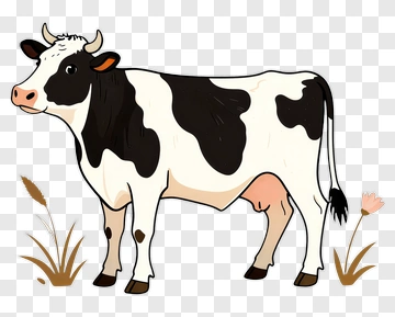 Cartoon Cow With Black And White Spots PNG