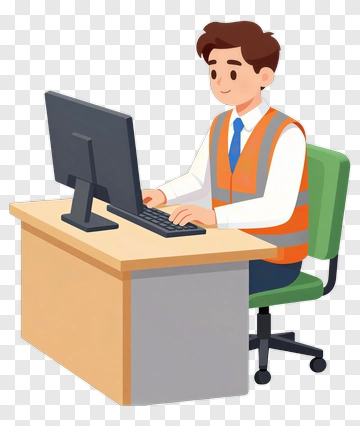 Man Working At Computer In Safety Vest PNG
