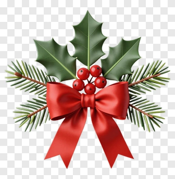 Red Bow With Holly And Berries PNG
