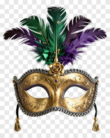Gold Masquerade Mask With Feathers PNG
