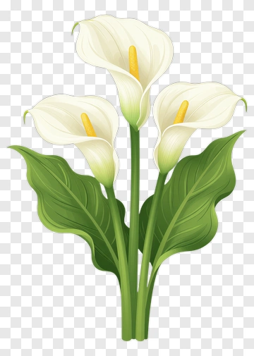 Three Calla Lilies With Green Leaves PNG