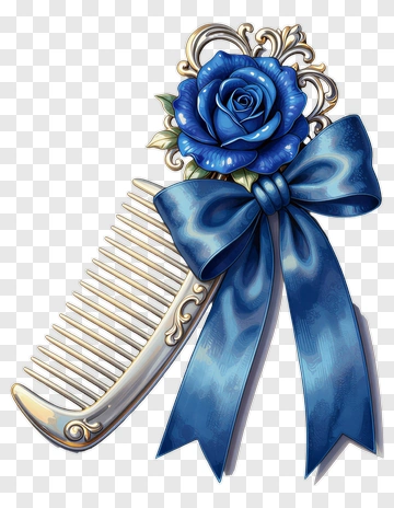 Blue Rose And Bow Hair Comb PNG