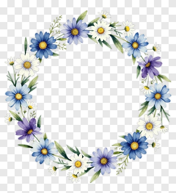 Flower Wreath With Daisies And Blue Flowers PNG
