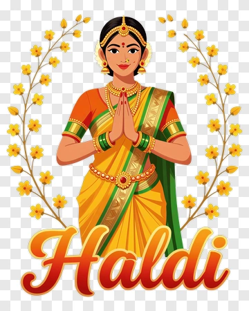 Woman In Sari Celebrating Haldi PNG