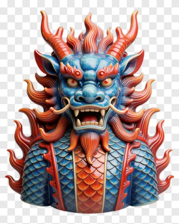 Blue And Red Dragon Sculpture PNG