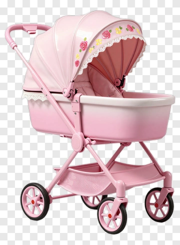 Pink Baby Stroller With Floral Design PNG