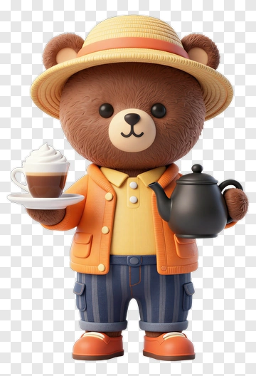 Bear Serving Coffee And Tea PNG