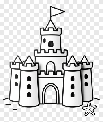 Sandcastle With Starfish And Flag PNG