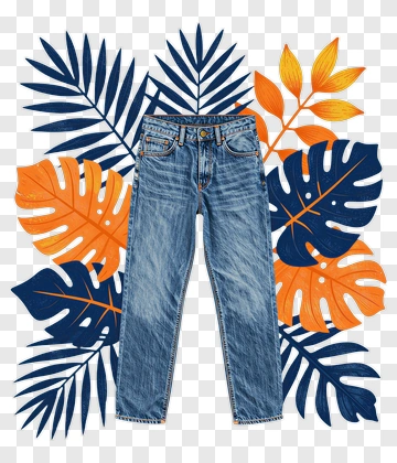Blue Jeans With Tropical Leaves PNG