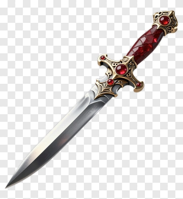 Decorative Dagger With Red Gemstones PNG