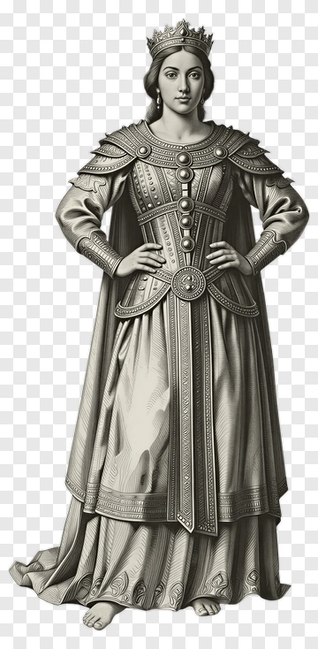 Queen In Regal Armor And Gown PNG