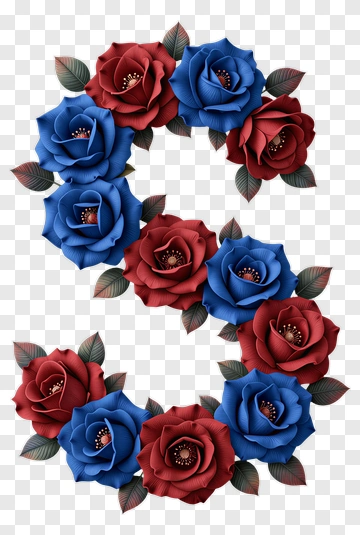 Letter S Made Of Red And Blue Roses PNG